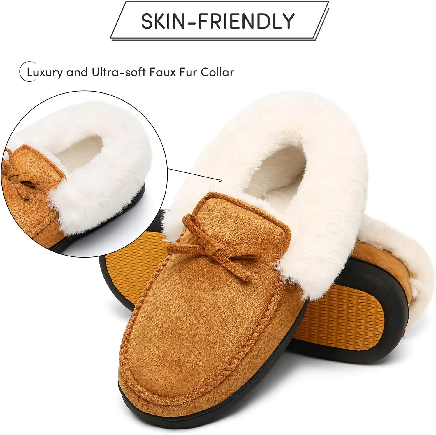Mishansha Women's House Shoes Memory Foam Suede Moccasin Slippers Winter Warm Fleece Lined Home Shoes with Anti-Skid Rubber Sole
