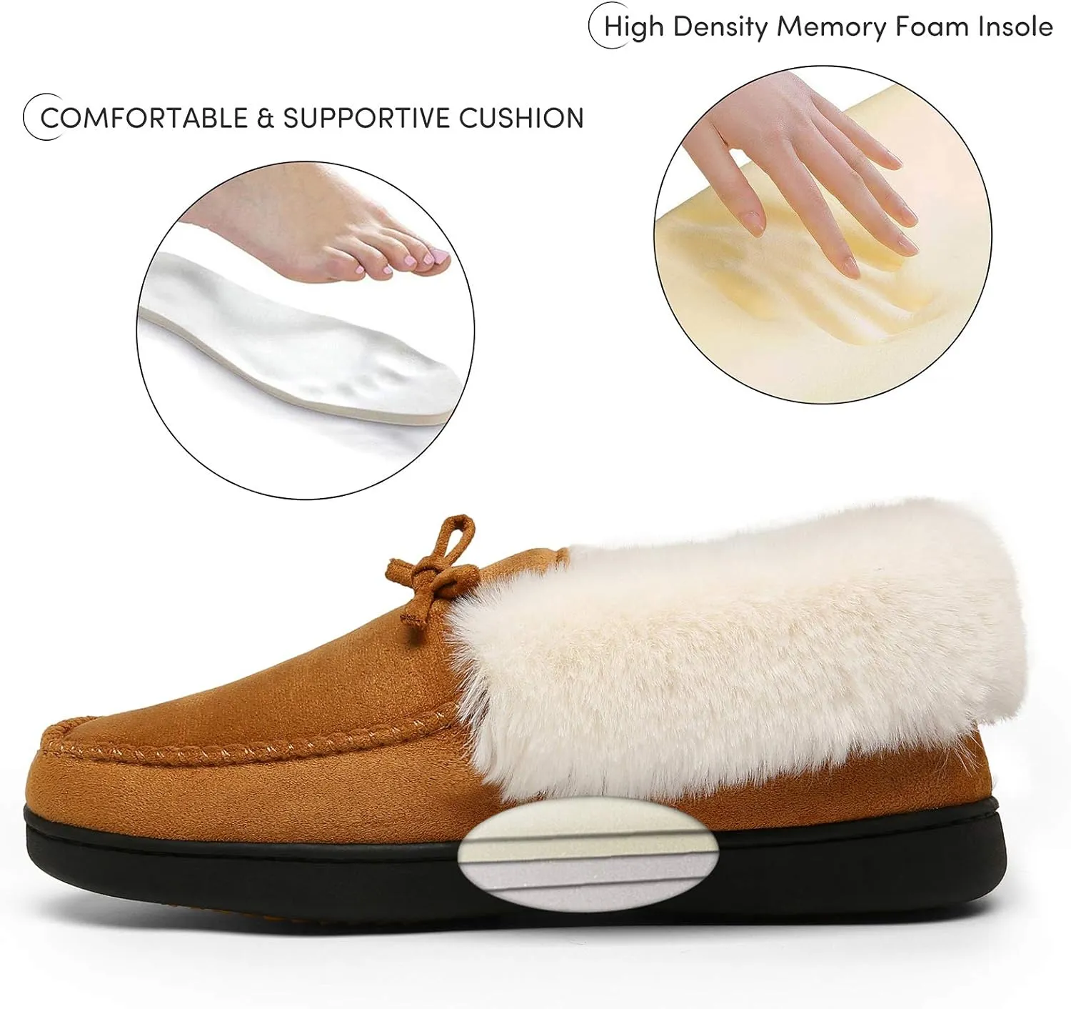 Mishansha Women's House Shoes Memory Foam Suede Moccasin Slippers Winter Warm Fleece Lined Home Shoes with Anti-Skid Rubber Sole