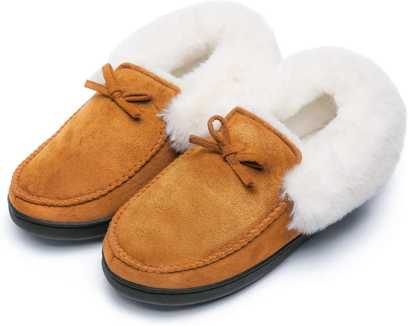 Mishansha Women's House Shoes Memory Foam Suede Moccasin Slippers Winter Warm Fleece Lined Home Shoes with Anti-Skid Rubber Sole