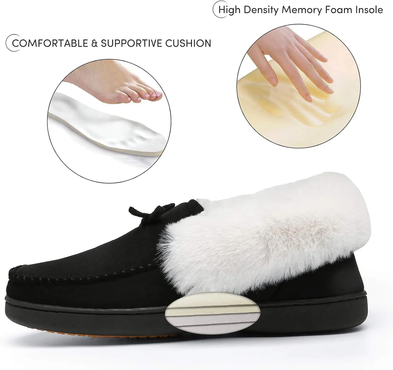 Mishansha Women's House Shoes Memory Foam Suede Moccasin Slippers Winter Warm Fleece Lined Home Shoes with Anti-Skid Rubber Sole