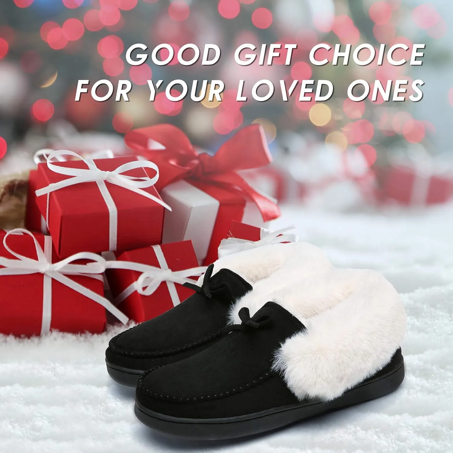Mishansha Women's House Shoes Memory Foam Suede Moccasin Slippers Winter Warm Fleece Lined Home Shoes with Anti-Skid Rubber Sole