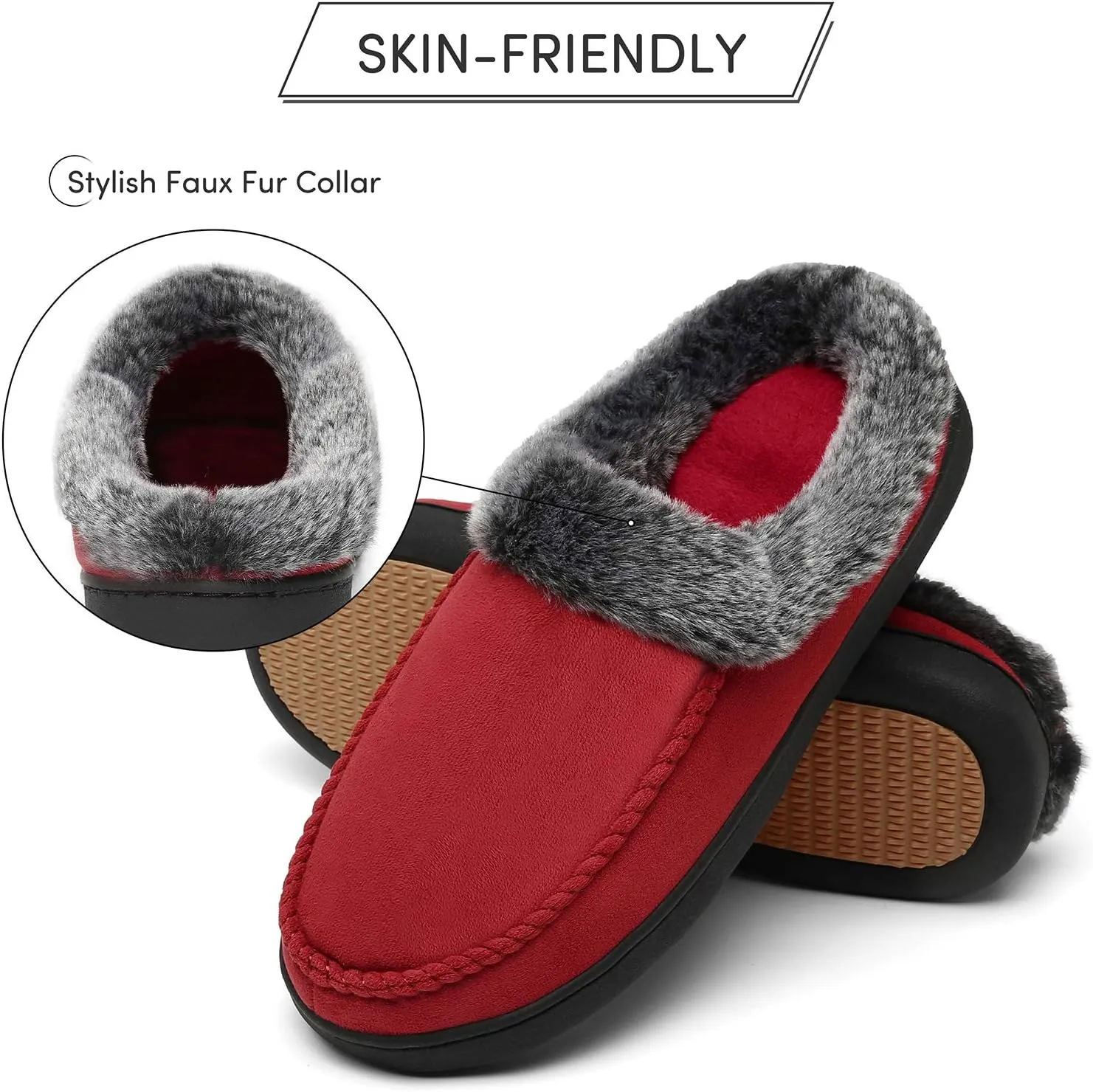Mishansha Women's House Shoes Memory Foam Suede Moccasin Slippers Winter Warm Fleece Lined Home Shoes with Anti-Skid Rubber Sole