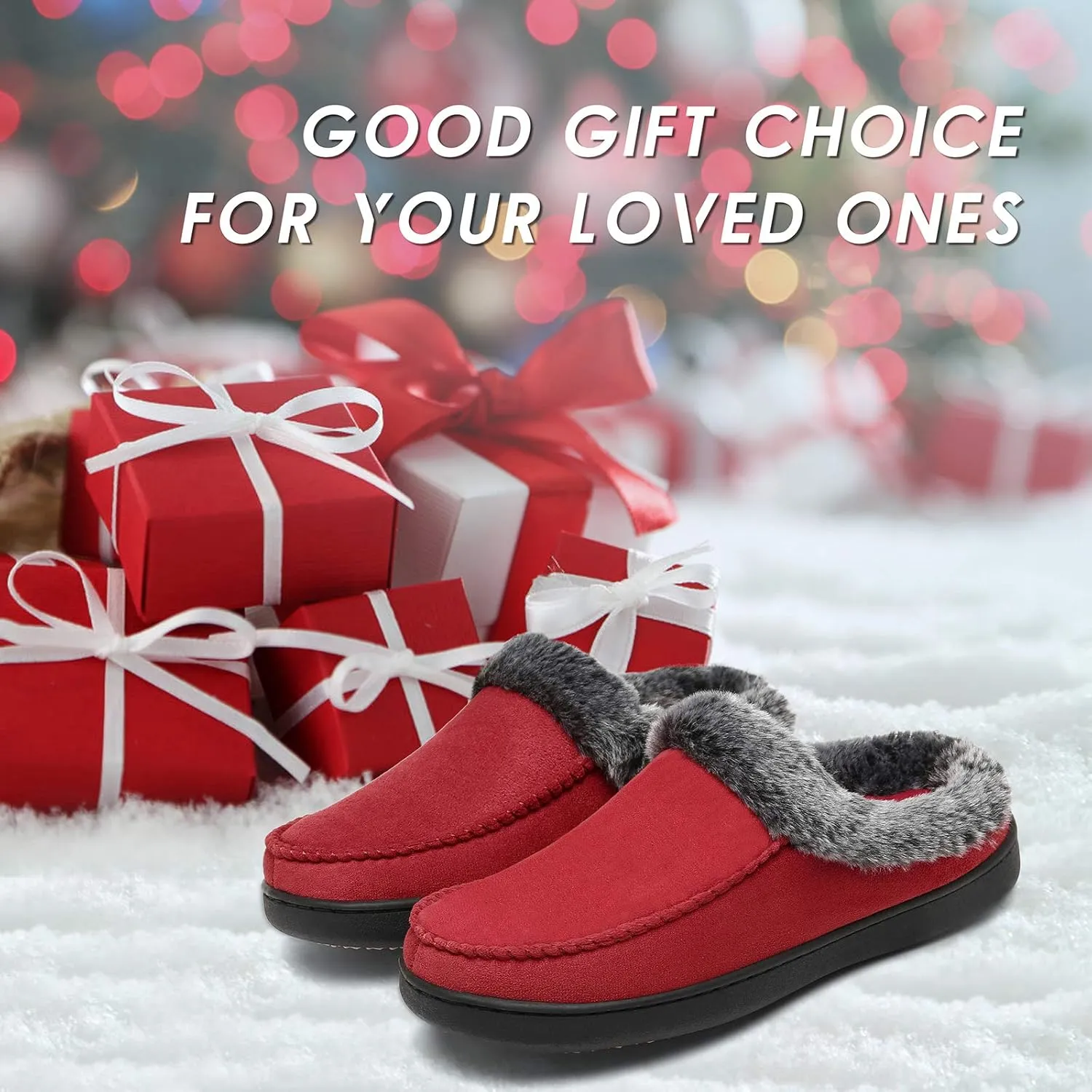 Mishansha Women's House Shoes Memory Foam Suede Moccasin Slippers Winter Warm Fleece Lined Home Shoes with Anti-Skid Rubber Sole