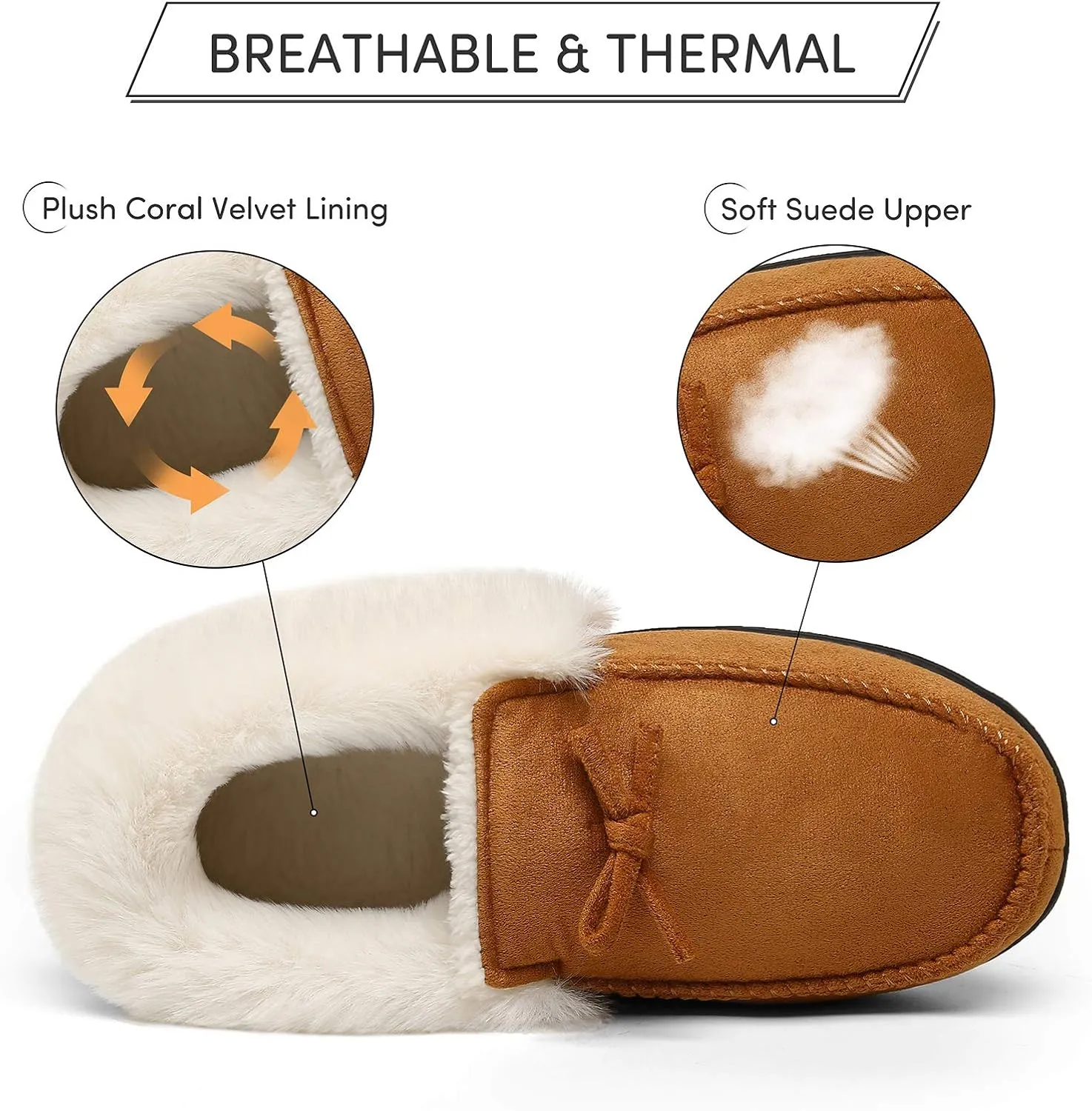 Mishansha Women's House Shoes Memory Foam Suede Moccasin Slippers Winter Warm Fleece Lined Home Shoes with Anti-Skid Rubber Sole