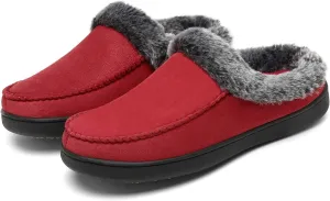 Mishansha Women's House Shoes Memory Foam Suede Moccasin Slippers Winter Warm Fleece Lined Home Shoes with Anti-Skid Rubber Sole