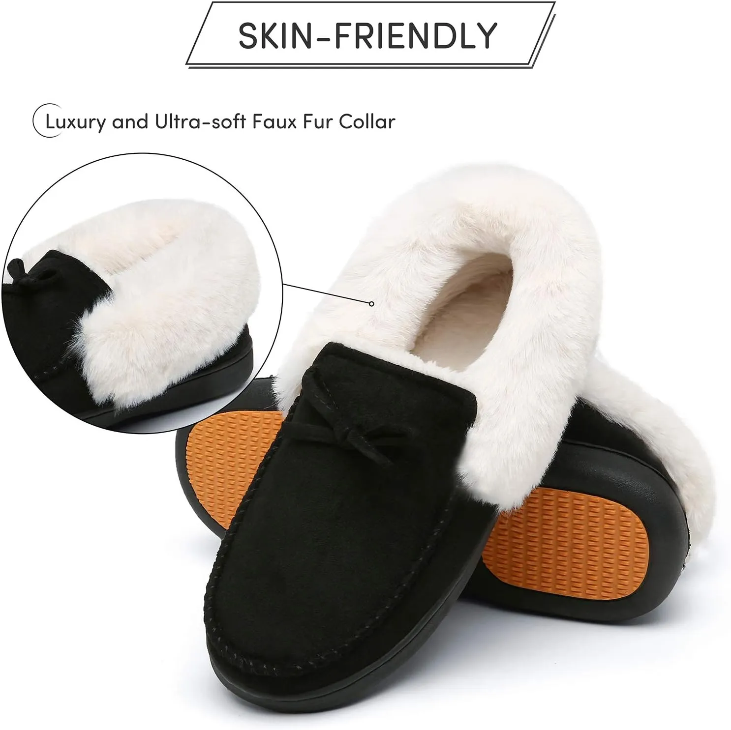 Mishansha Women's House Shoes Memory Foam Suede Moccasin Slippers Winter Warm Fleece Lined Home Shoes with Anti-Skid Rubber Sole