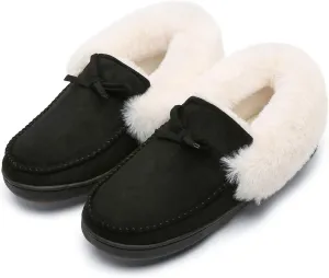 Mishansha Women's House Shoes Memory Foam Suede Moccasin Slippers Winter Warm Fleece Lined Home Shoes with Anti-Skid Rubber Sole
