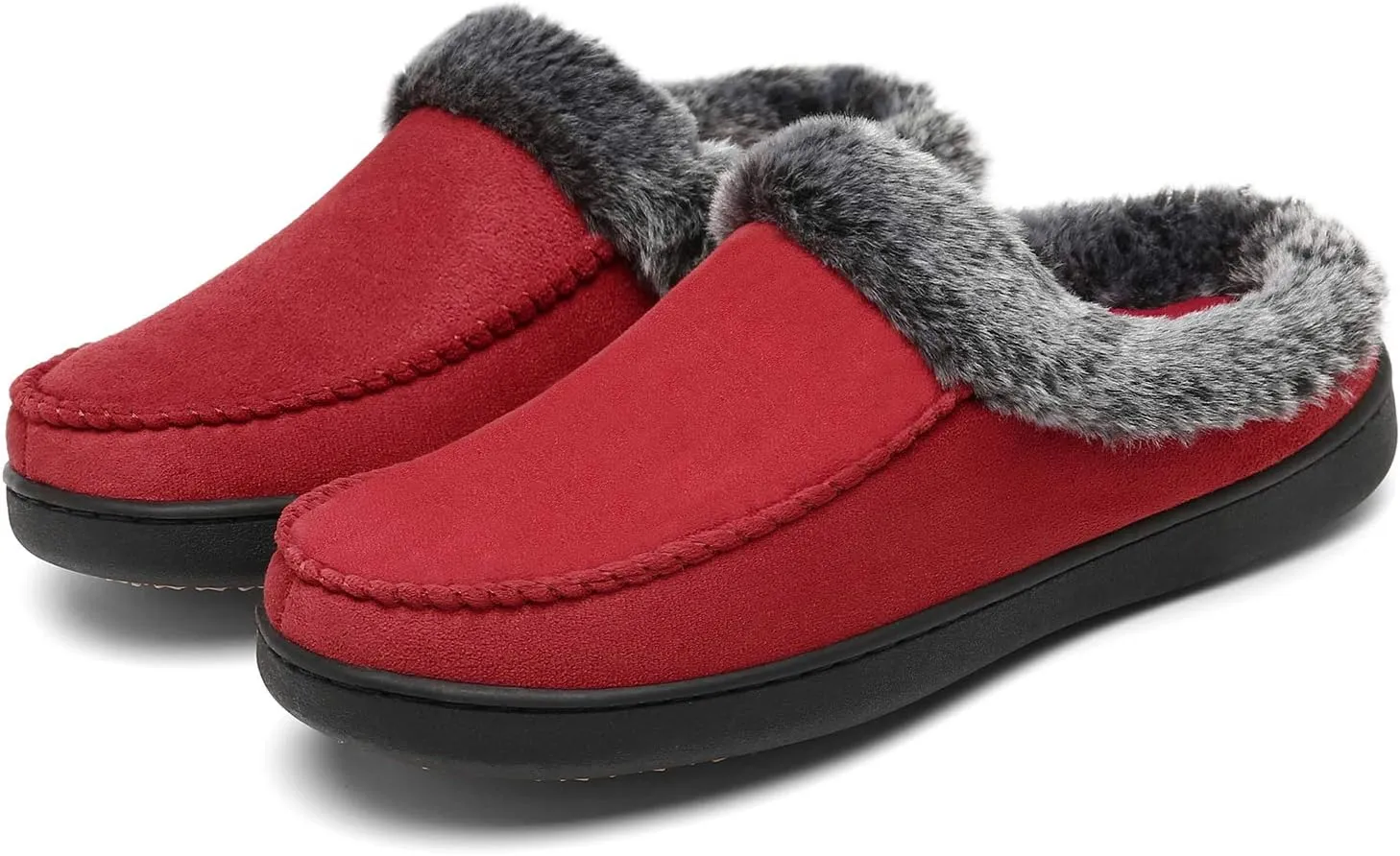 Mishansha Women's House Shoes Memory Foam Suede Moccasin Slippers Winter Warm Fleece Lined Home Shoes with Anti-Skid Rubber Sole