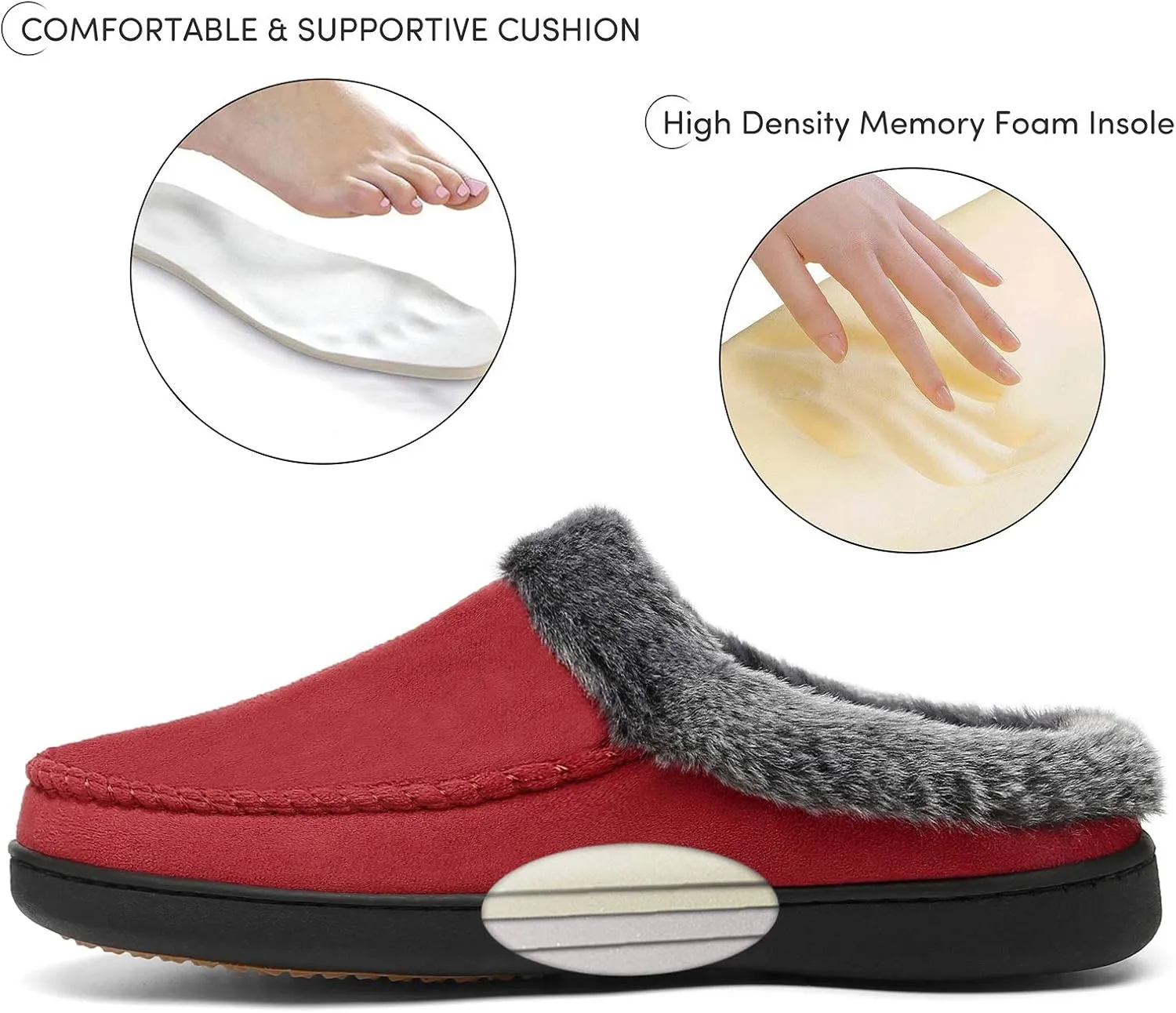 Mishansha Women's House Shoes Memory Foam Suede Moccasin Slippers Winter Warm Fleece Lined Home Shoes with Anti-Skid Rubber Sole