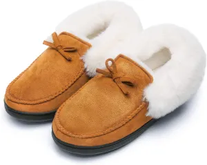 Mishansha Women's House Shoes Memory Foam Suede Moccasin Slippers Winter Warm Fleece Lined Home Shoes with Anti-Skid Rubber Sole