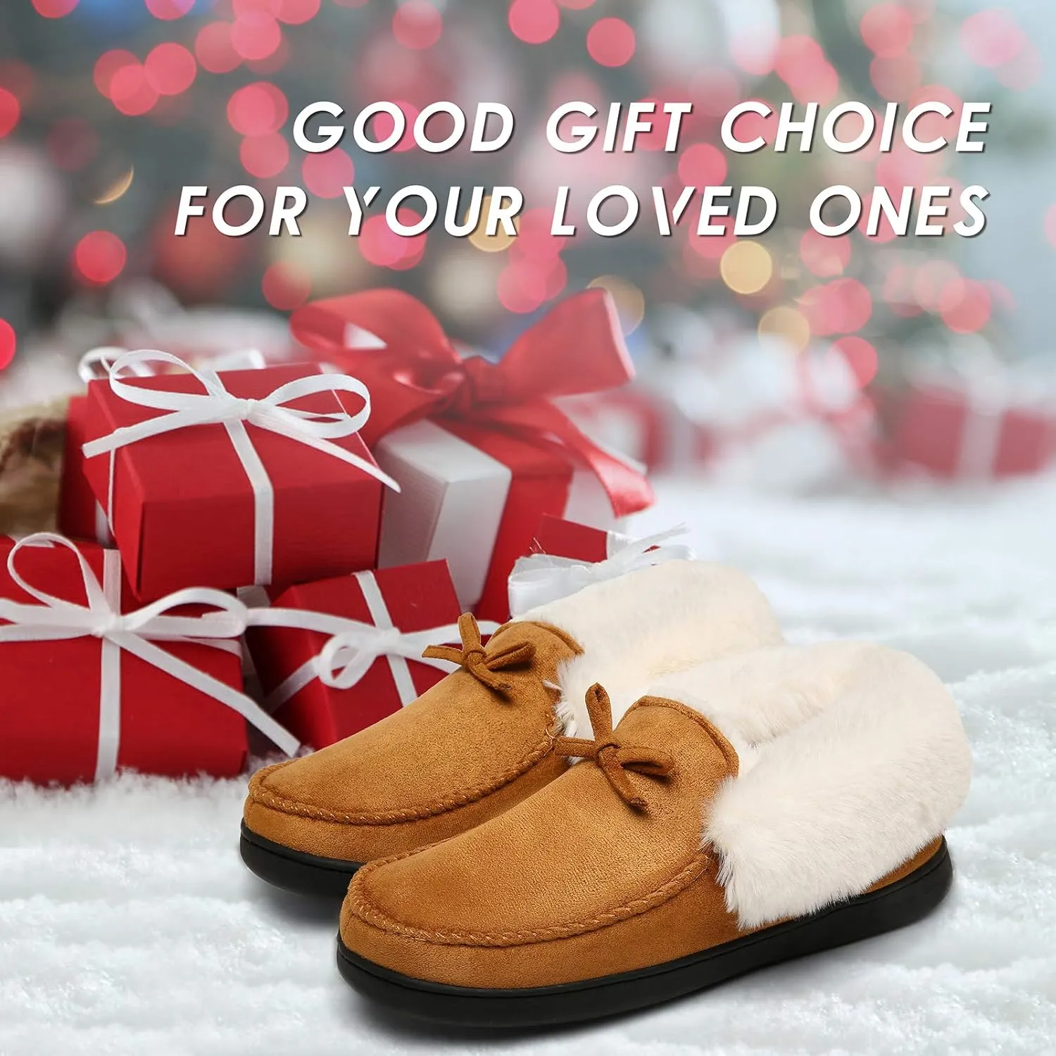 Mishansha Women's House Shoes Memory Foam Suede Moccasin Slippers Winter Warm Fleece Lined Home Shoes with Anti-Skid Rubber Sole