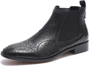 Mona flying Womens Comfort Leather Chelsea Boot Chic Low Heel Pull on Ankle Booties