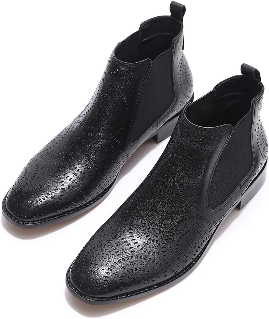 Mona flying Womens Comfort Leather Chelsea Boot Chic Low Heel Pull on Ankle Booties