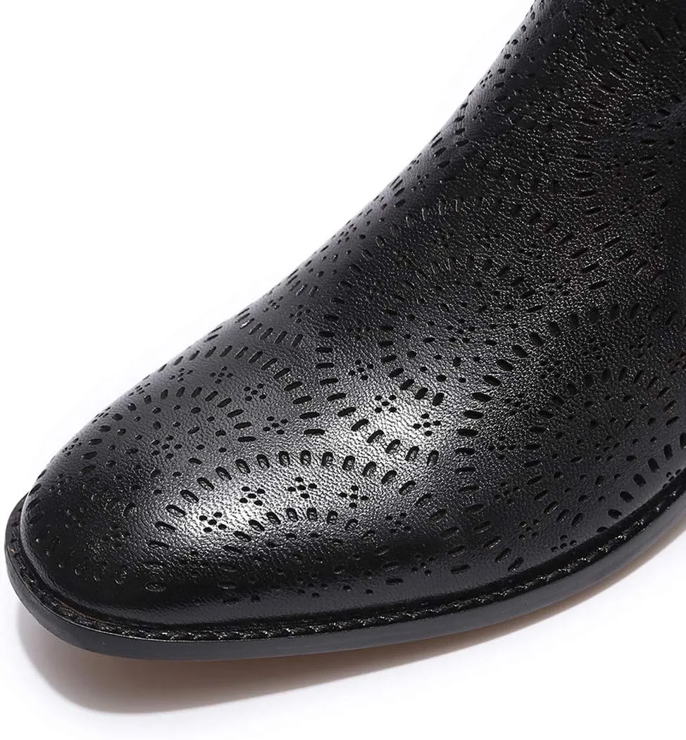 Mona flying Womens Comfort Leather Chelsea Boot Chic Low Heel Pull on Ankle Booties