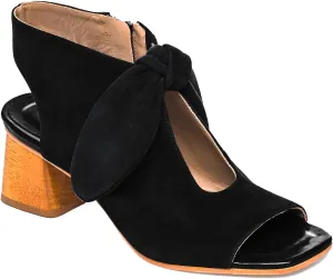 MOOMMO Women Black Sandals Heeled Bow Peep Toe Chunky Block Low Heel Sandal Booties Cutout Backless 2 Inch Dress Shoes Open Toe Suede Slingback Zipper Sandals Summer Casual Beach Suede Black 7 M US