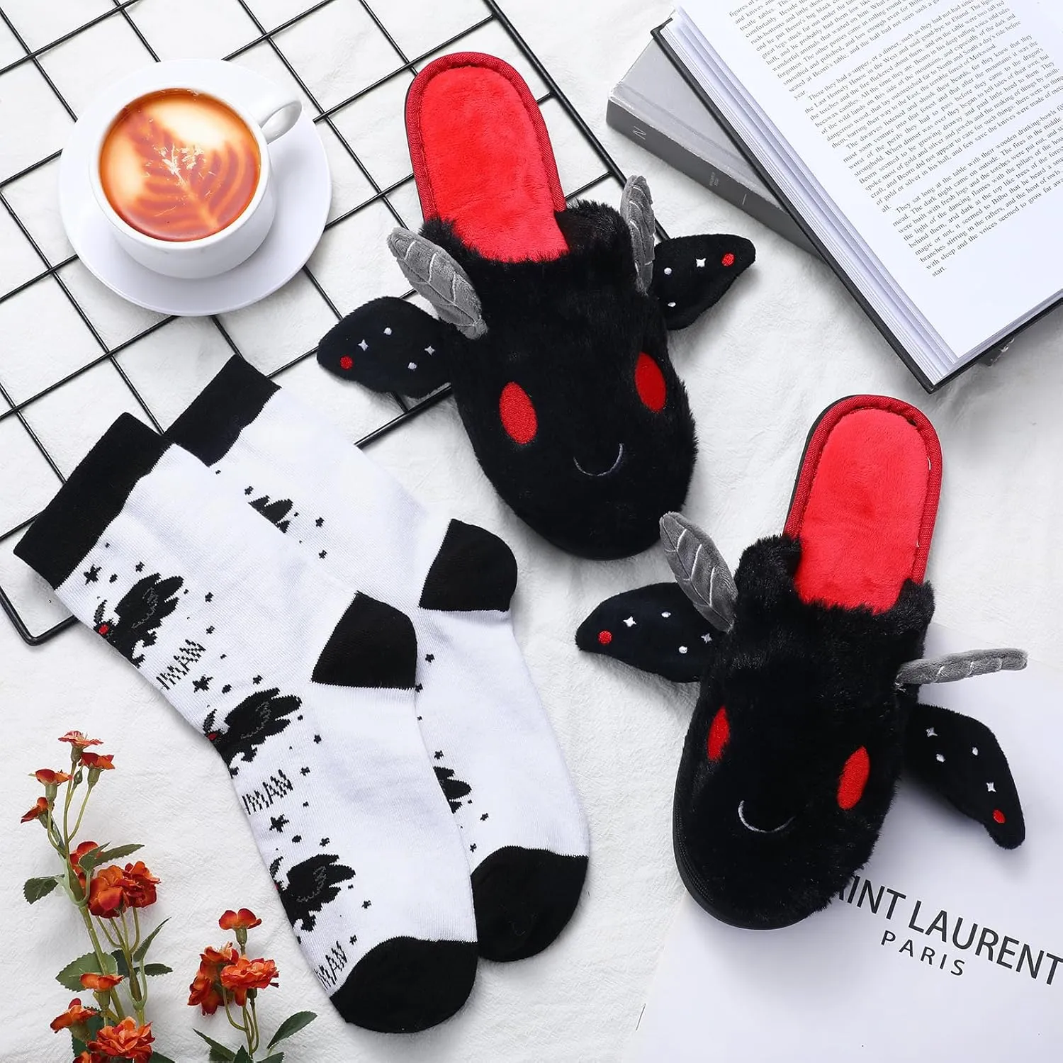 Mothman Cute House Slipper with Sock Winter Warm Mothman Gift for Women Men Cryptids Plush Animal Slippers