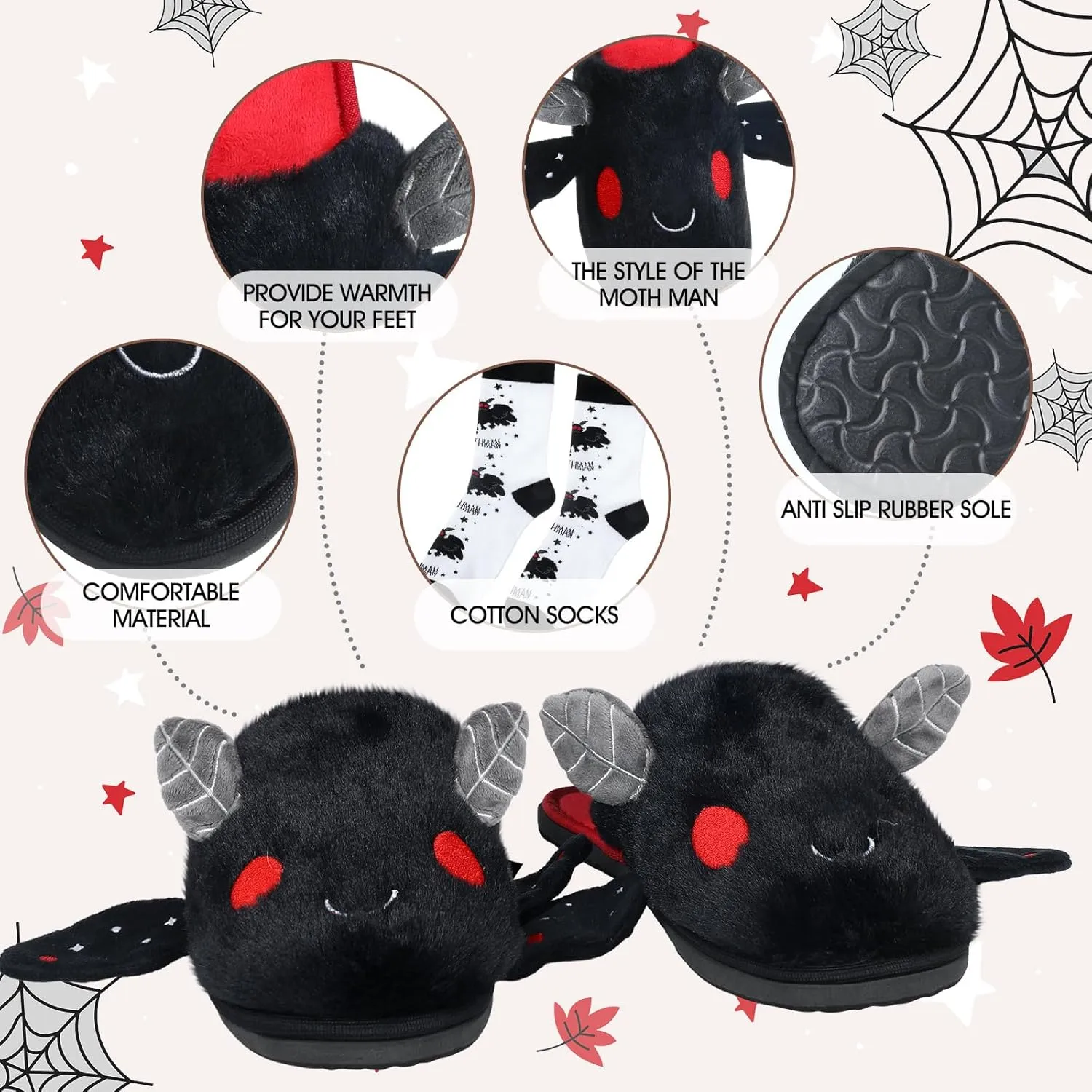 Mothman Cute House Slipper with Sock Winter Warm Mothman Gift for Women Men Cryptids Plush Animal Slippers