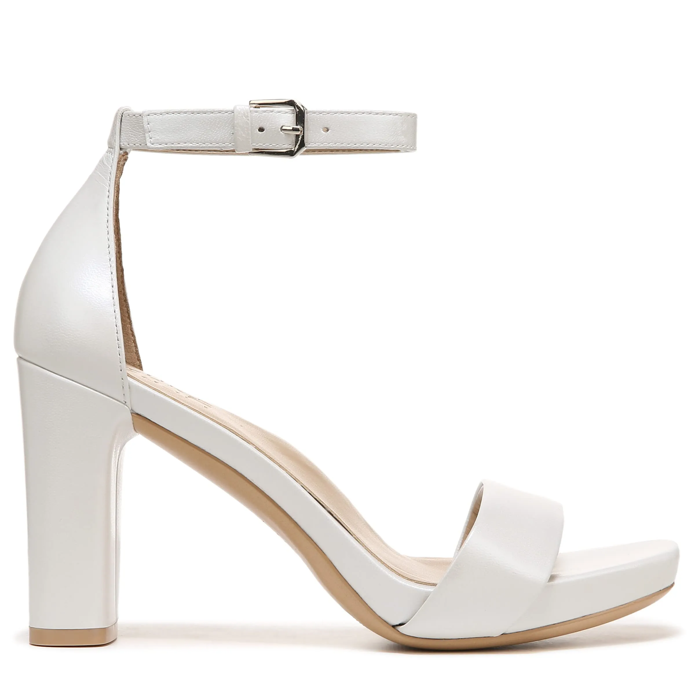 Naturalizer Womens Joy Ankle Strap Heeled Dress Sandal,White Leather,7