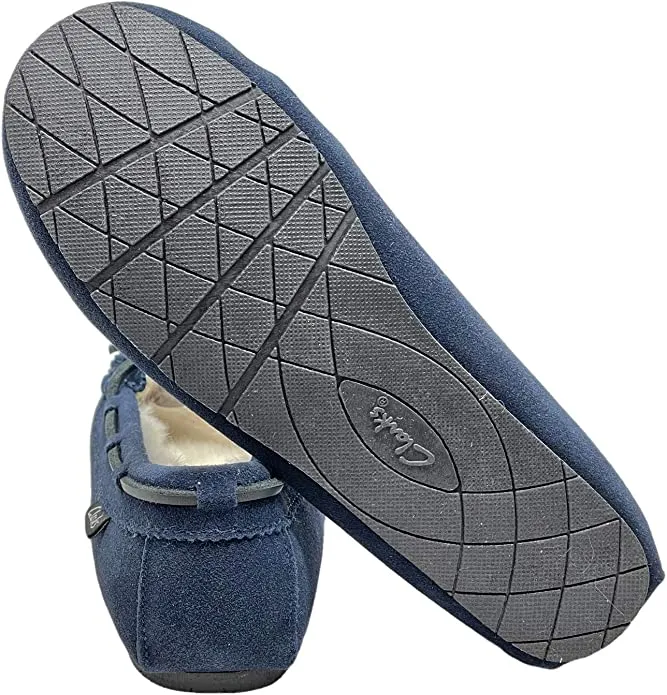 Navy Slip Breathable Slipper Suede Clarks Comfortable Lined Moccasin Fur Resilient On Faux Low-cost deal