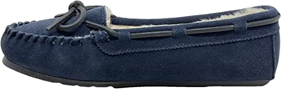 Navy Slip Breathable Slipper Suede Clarks Comfortable Lined Moccasin Fur Resilient On Faux Low-cost deal