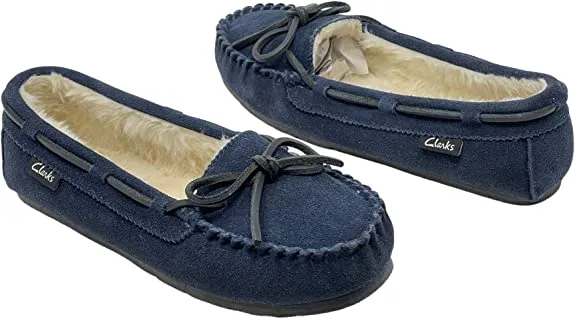 Navy Slip Breathable Slipper Suede Clarks Comfortable Lined Moccasin Fur Resilient On Faux Low-cost deal