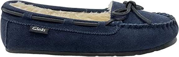 Navy Slip Breathable Slipper Suede Clarks Comfortable Lined Moccasin Fur Resilient On Faux Low-cost deal