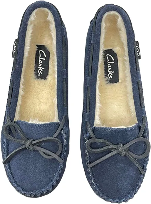 Navy Slip Breathable Slipper Suede Clarks Comfortable Lined Moccasin Fur Resilient On Faux Low-cost deal