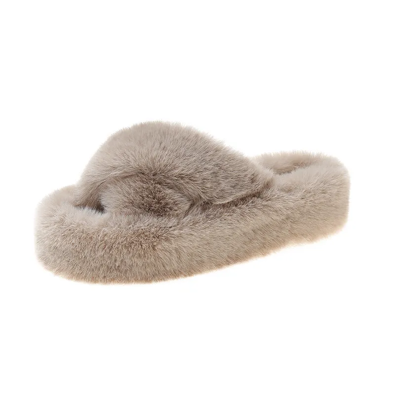 New Autumn Winter Warm Women's Thick Bottom 5cm Fur Indoor Plush Slippers
