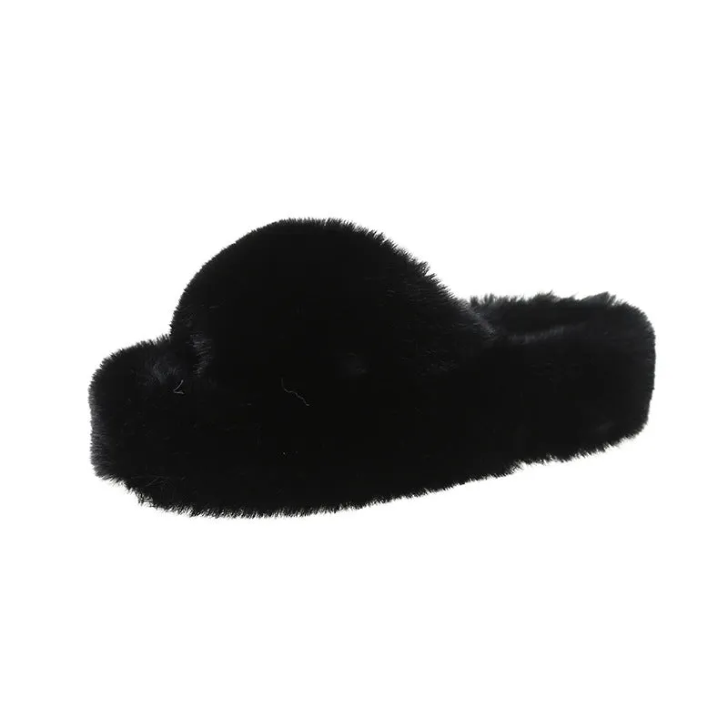 New Autumn Winter Warm Women's Thick Bottom 5cm Fur Indoor Plush Slippers