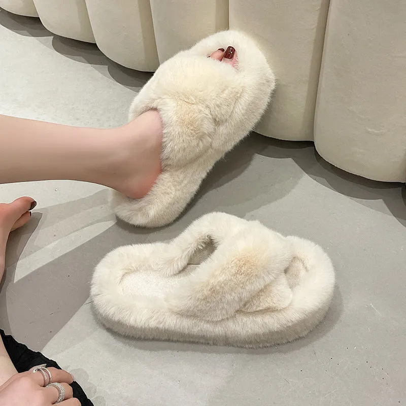 New Autumn Winter Warm Women's Thick Bottom 5cm Fur Indoor Plush Slippers