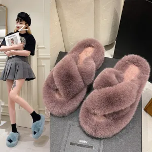 New Autumn Winter Warm Women's Thick Bottom 5cm Fur Indoor Plush Slippers