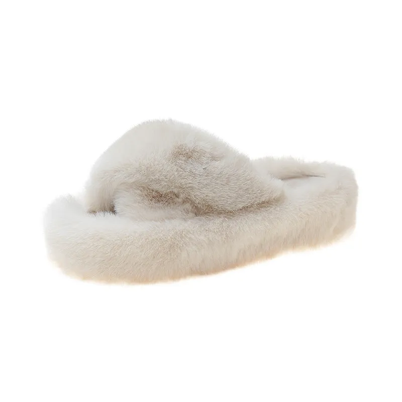 New Autumn Winter Warm Women's Thick Bottom 5cm Fur Indoor Plush Slippers