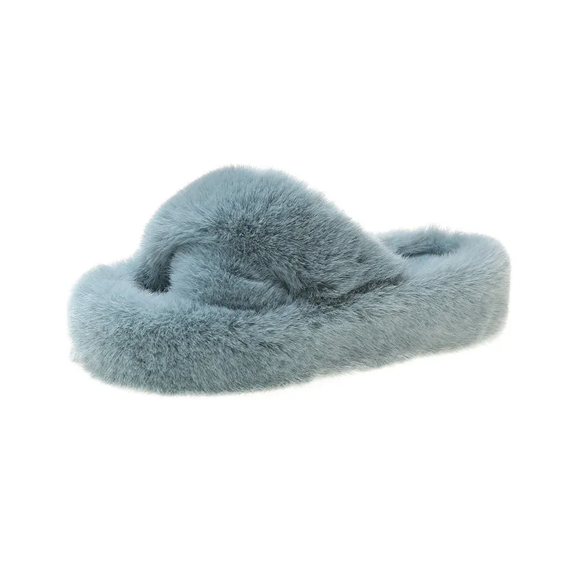 New Autumn Winter Warm Women's Thick Bottom 5cm Fur Indoor Plush Slippers
