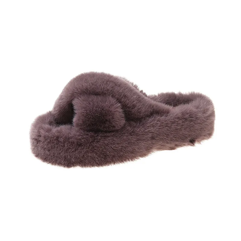 New Autumn Winter Warm Women's Thick Bottom 5cm Fur Indoor Plush Slippers