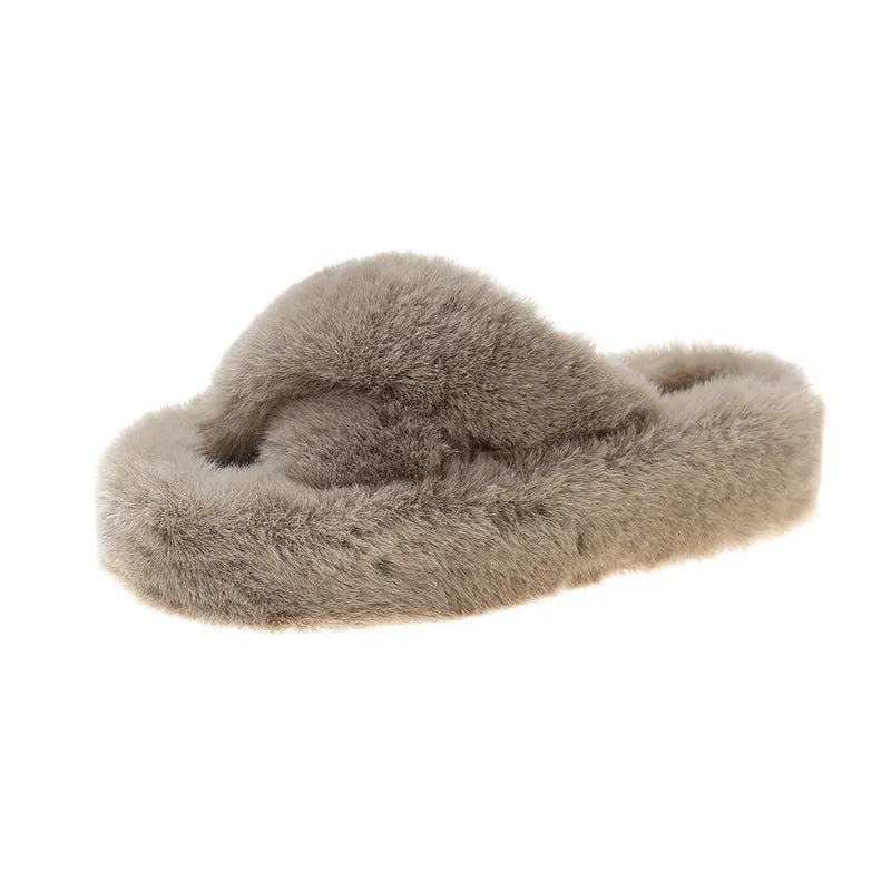 New Autumn Winter Warm Women's Thick Bottom 5cm Fur Indoor Plush Slippers
