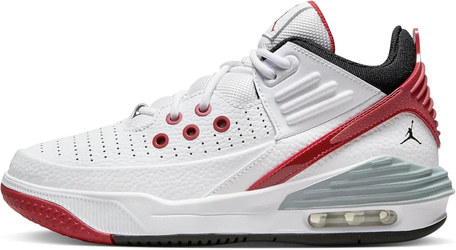 NIKE Jordan Max Aura 5 Big Kids' Shoes (DZ4352-101, White/Varsity Red/Wolf Grey/Black) Size 7