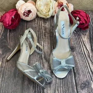 Nina Silver Glitter Charm Bow Evening Dress Sandals 8.5