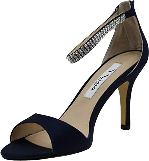 NINA Womens Volanda Satin Embellished Dress Sandals Navy 9 Medium (B,M)