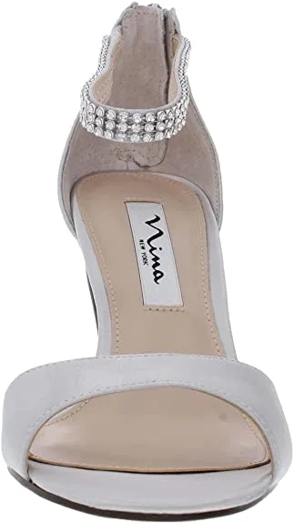 NINA Womens Volanda Satin Embellished Dress Sandals Silver 7.5 Medium (B,M)