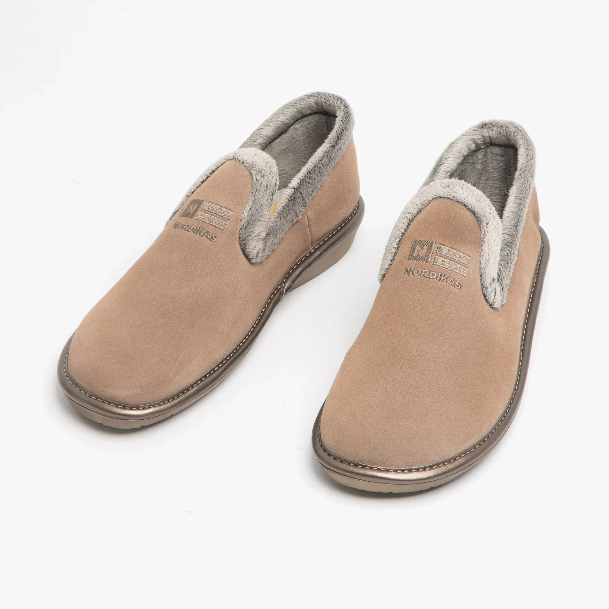 Nordikas 305 (AFELPADO) Womens Suede Full Slippers Brown