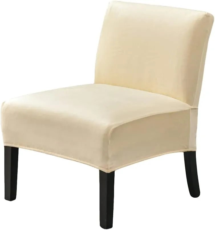 OBCREAT Armless Accent Chair Cover,High Stretch Slipper Chair Slipcovers Soft Velvet Armless Chair Covers with Elastic Bottom Plush Furniture Protector Cover for Living Room Home Hotel (Off White)