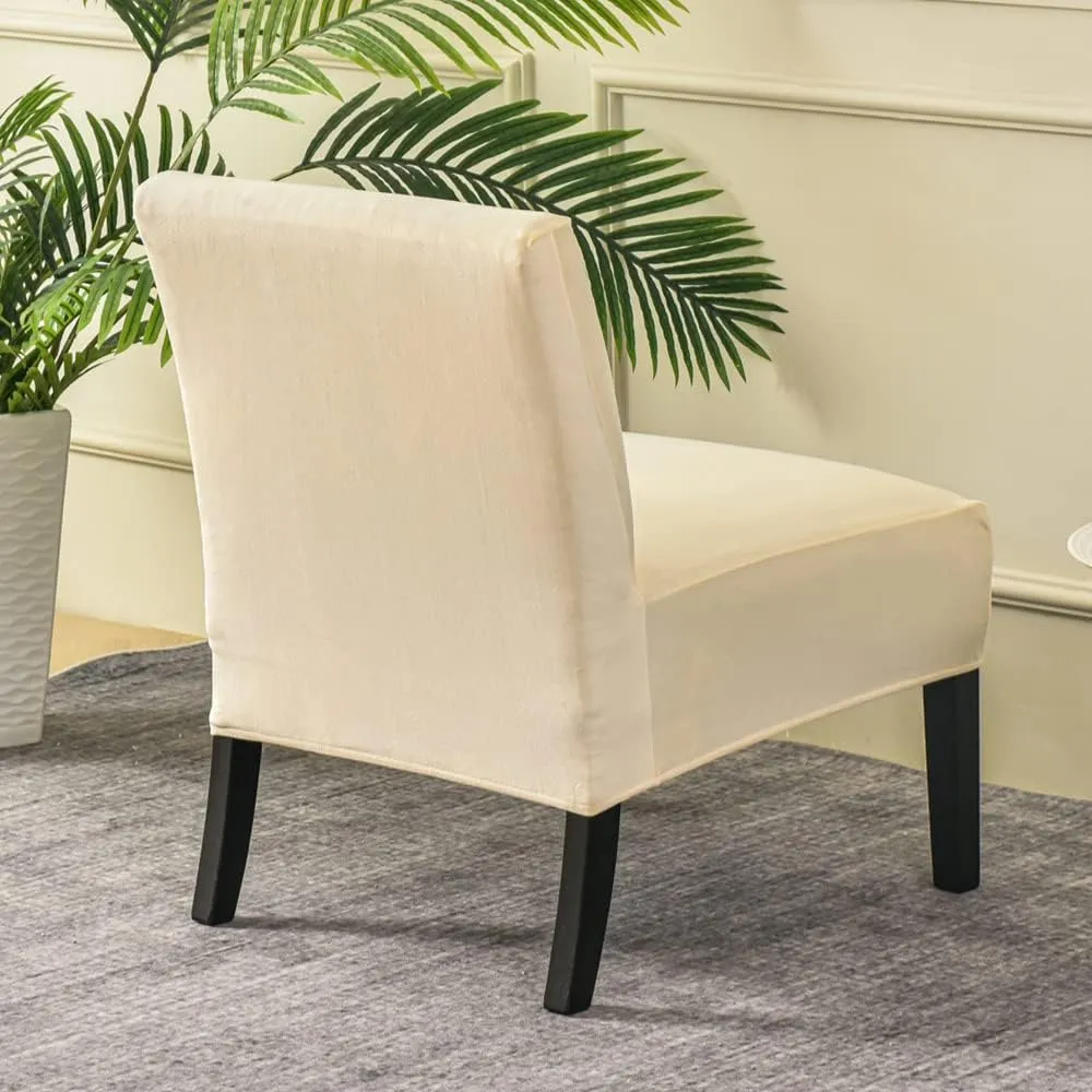 OBCREAT Armless Accent Chair Cover,High Stretch Slipper Chair Slipcovers Soft Velvet Armless Chair Covers with Elastic Bottom Plush Furniture Protector Cover for Living Room Home Hotel (Off White)