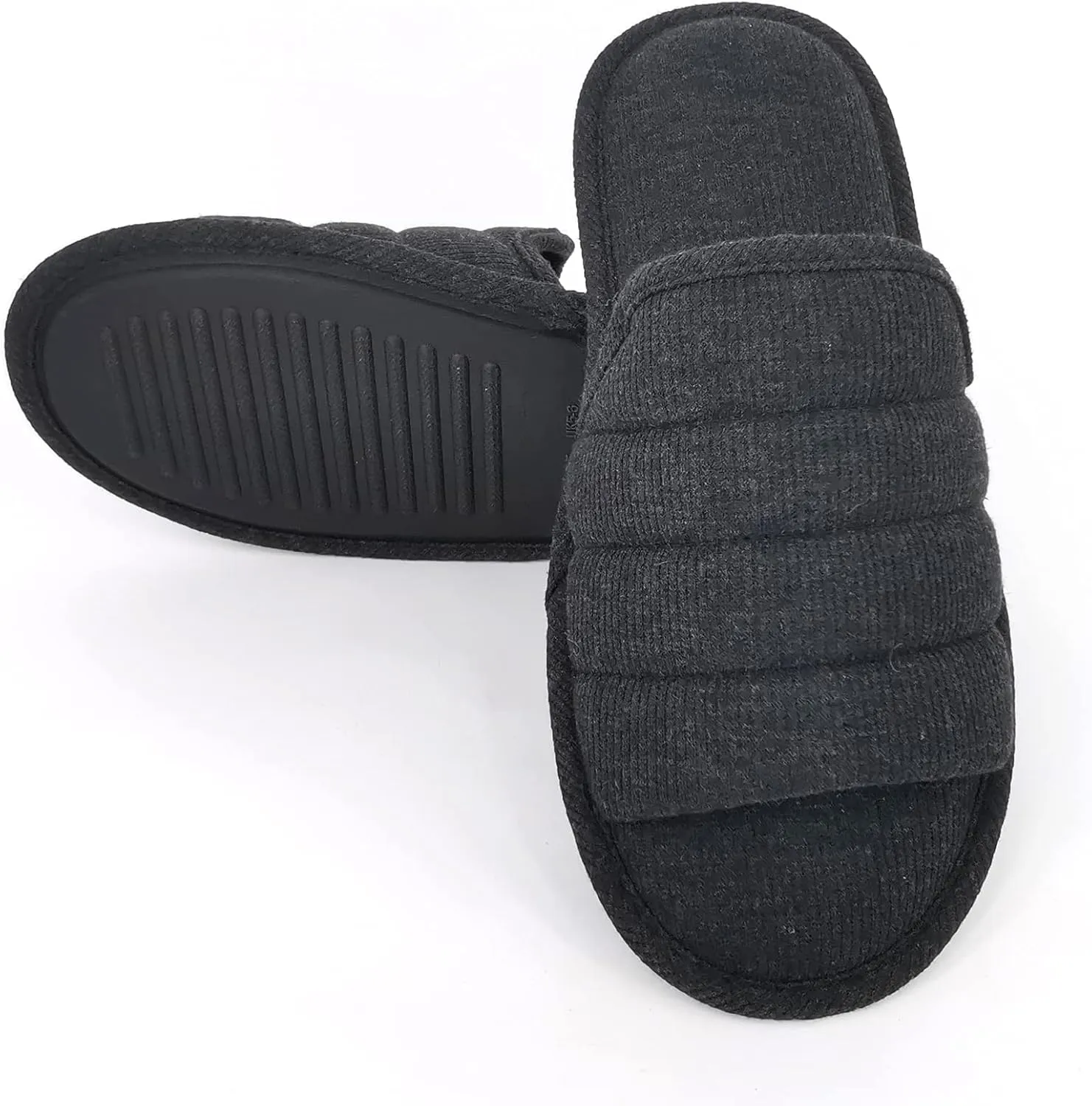 ofoot Mens Cotton Open Toe House Flat Slippers,Male Breathable Summer Indoor Slides, Memory Foam Anti Slip Sole