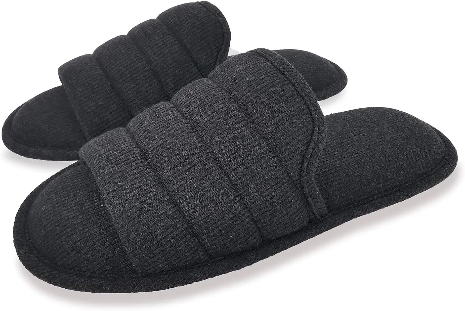 ofoot Mens Cotton Open Toe House Flat Slippers,Male Breathable Summer Indoor Slides, Memory Foam Anti Slip Sole