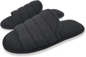 ofoot Mens Cotton Open Toe House Flat Slippers,Male Breathable Summer Indoor Slides, Memory Foam Anti Slip Sole