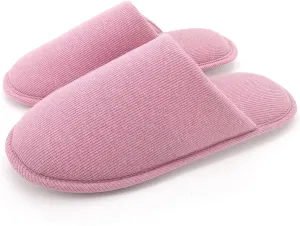 ofoot Womens Indoor Memory Foam Cotton Scuff Slippers Slip On Summer House Shoes Flats Breathable Lightweight Washable Non Skid Rubber Soles
