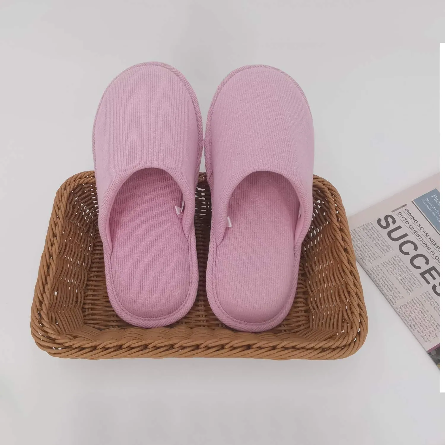 ofoot Womens Indoor Memory Foam Cotton Scuff Slippers Slip On Summer House Shoes Flats Breathable Lightweight Washable Non Skid Rubber Soles