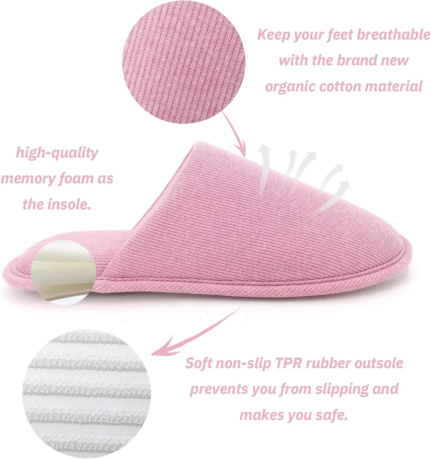 ofoot Womens Indoor Memory Foam Cotton Scuff Slippers Slip On Summer House Shoes Flats Breathable Lightweight Washable Non Skid Rubber Soles