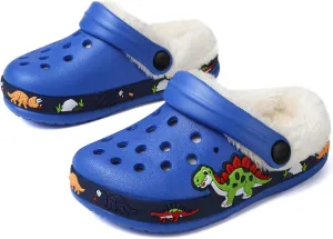 OHSNMAKSL Toddler Lined Clog Slippers Winter Garden Sandals Kids House Shoes Warm Slip On Sneakers Cartoon Slides for Boys and Girls Children Indoor Outdoor