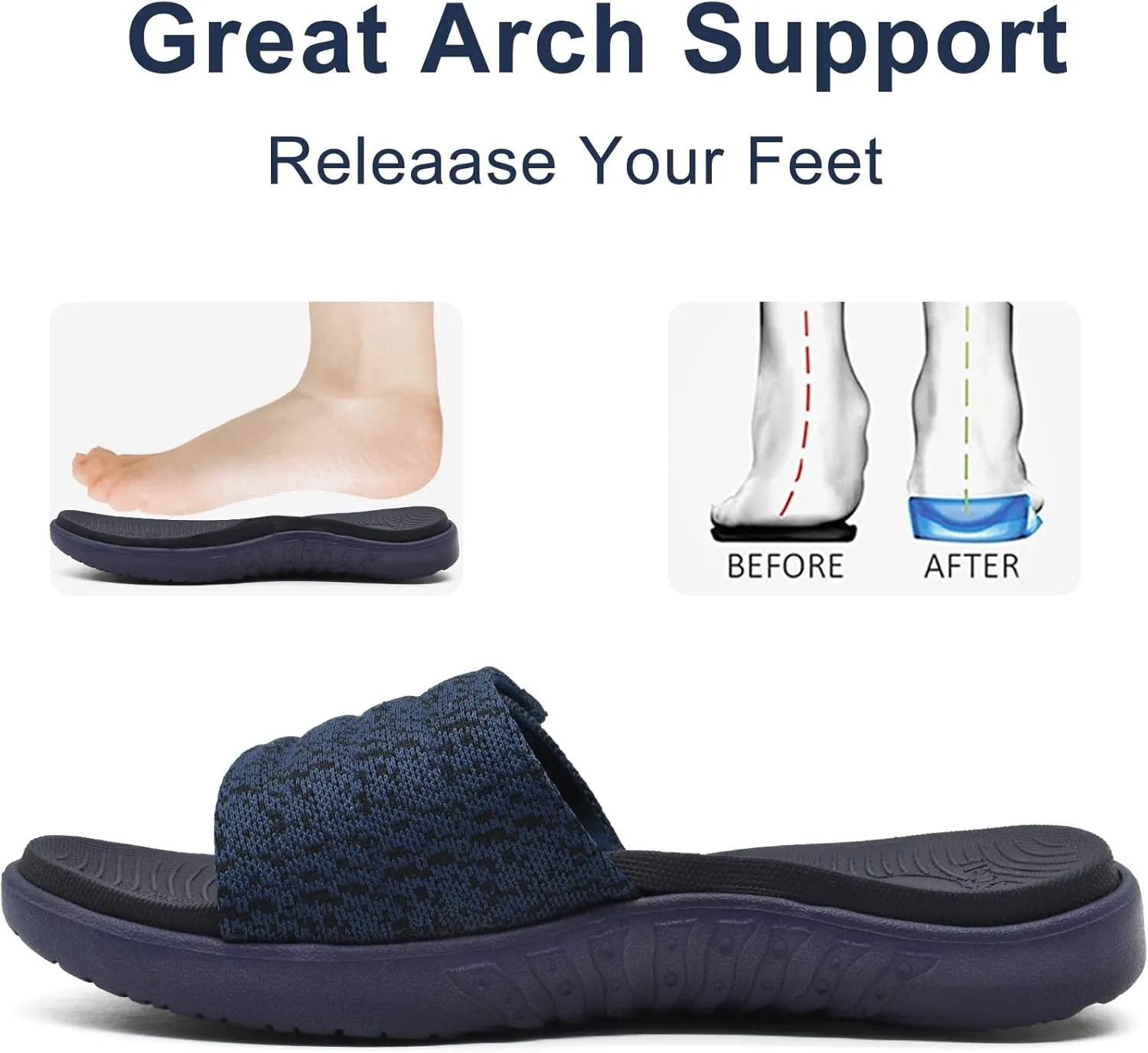 ONCAI Mens Sandals, Arch Support Sport Slides Open Toe Adjustable Straps Orthotic Cushioned Footbed for Plantar Fasciitis Rubber Soles Size 7.5-15